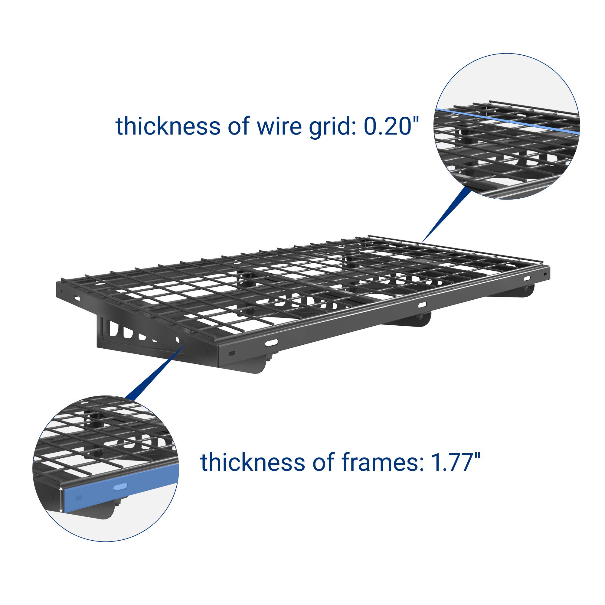 thickness of wire grid: 0.20"  
thickness of frames: 1.77"