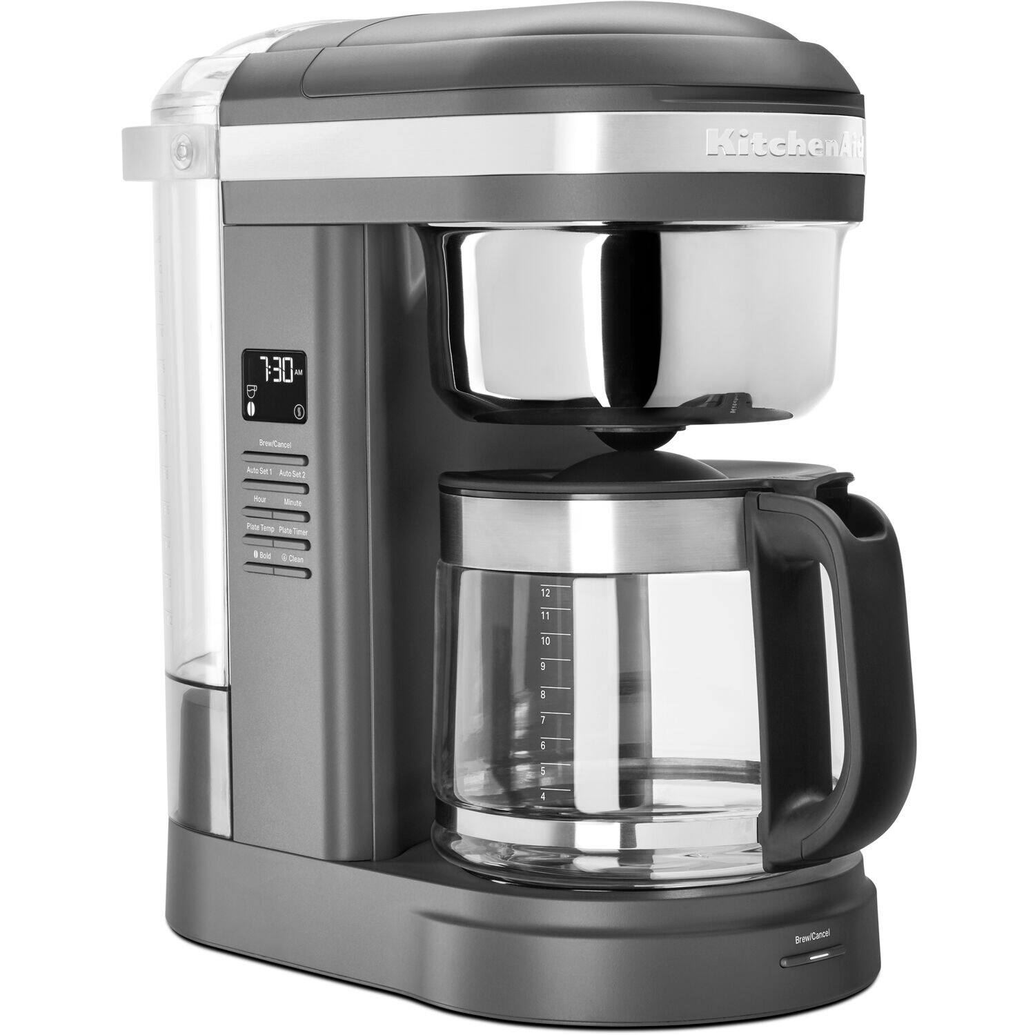 KitchenAid

7:30

Brew Control

Auto Set 1 Auto Set 2

Hour Min

Brew/Cancel

Price Timer

Brew Cancel

Brew/Cancel