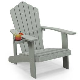 Gymax - Patio HIPS Outdoor Weather Resistant Slatted Chair Adirondack Chair w/ Cup Holder Light Grey - Light Gray