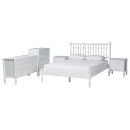 Baxton Studio - Callison Spindle 5-Piece Bedroom Set - Platform Bed with Matching Dresser, Chest, and 2-Drawer Nightstands, Queen - White