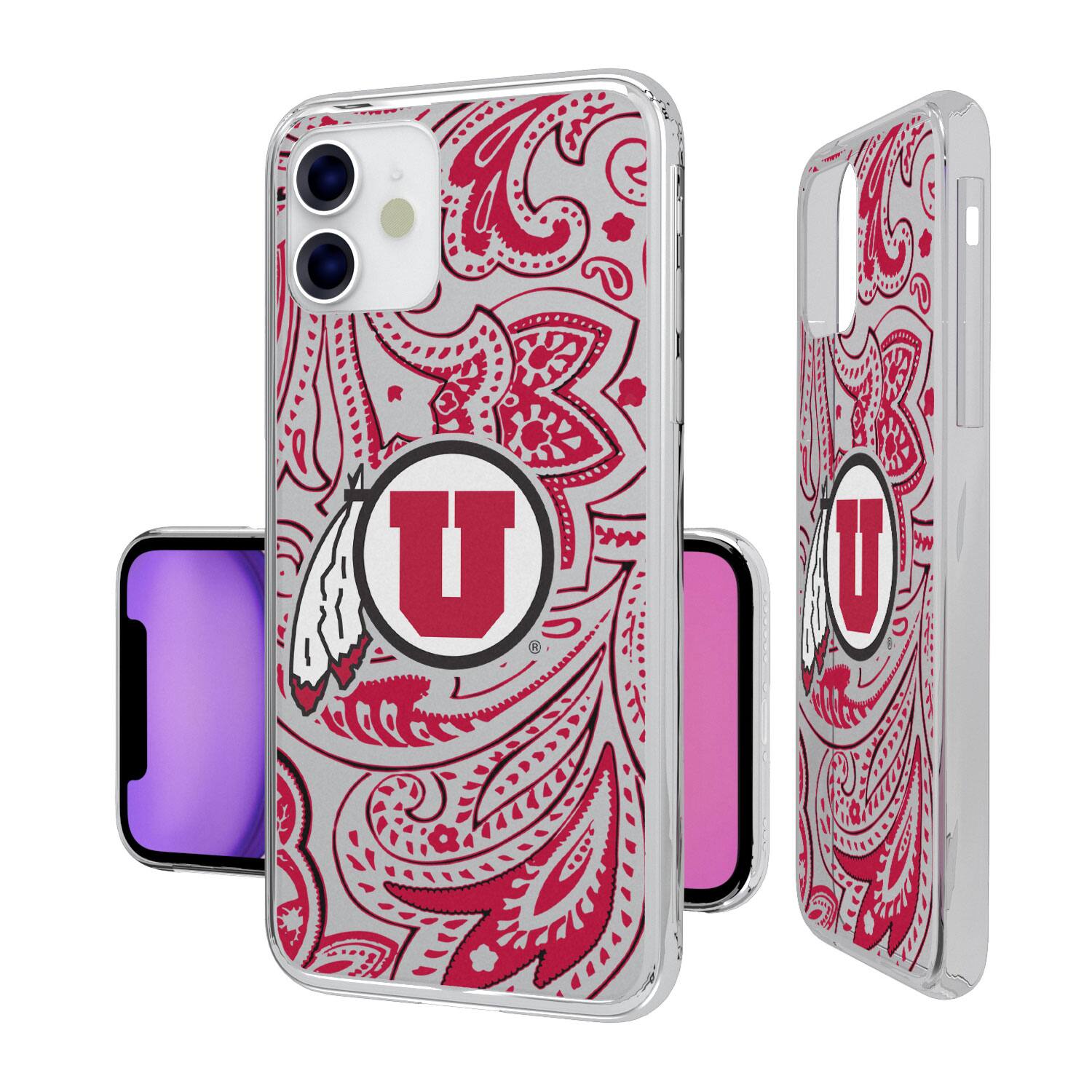 Alt View 1. Keyscaper - Utah Utes iPhone Paisley Design Clear Case - 12 mini - Multicolor.