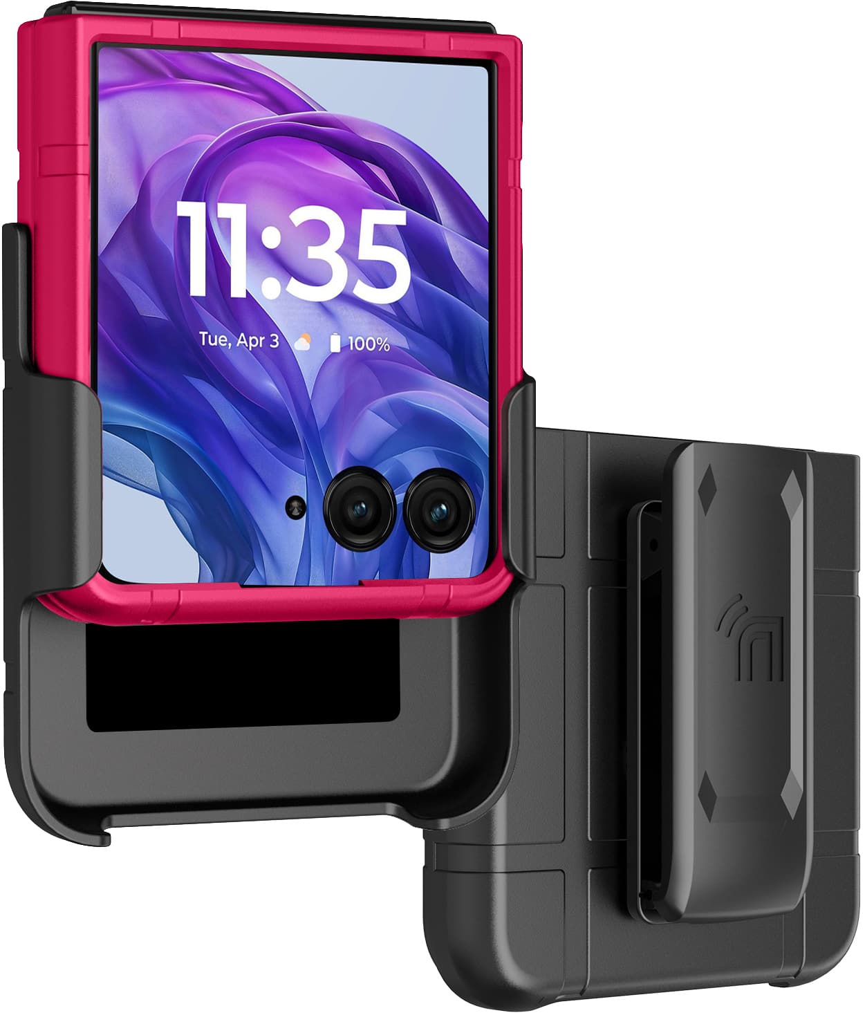 Nakedcellphone - Combo for Motorola RAZR+ 2024/2025/2026 Flip Phone (RAZR PLUS) - Slim Case and Belt Clip Holster - Pink