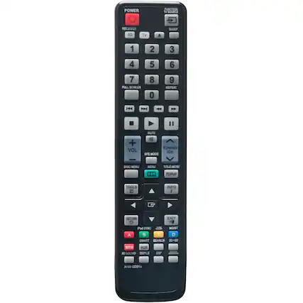 POWER FUNCTION TV SOURCE RECEIVER BD TV
SLEEP 1 2 3 4 5 6 7 FULL SCREEN 8 0 9 REPEAT
I MUTE + VOL TUNING ICH SFE MODE DISC MENU TITLE MENU ... POPUP TOOLS INFO I RETURN EXIT iPod SYNC - AE MO/ST A B
SMART SEARCH 20-30 TLI HUB 30 SOUND DOPLE DSP MECK
AH59-02331A