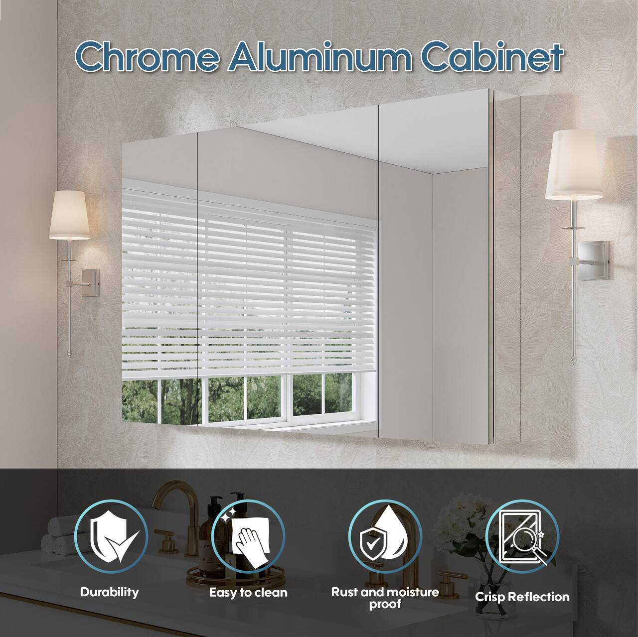 Chrome Aluminum Cabinet

- Durability
- Easy to clean
- Rust and moisture proof
- Crisp Reflection