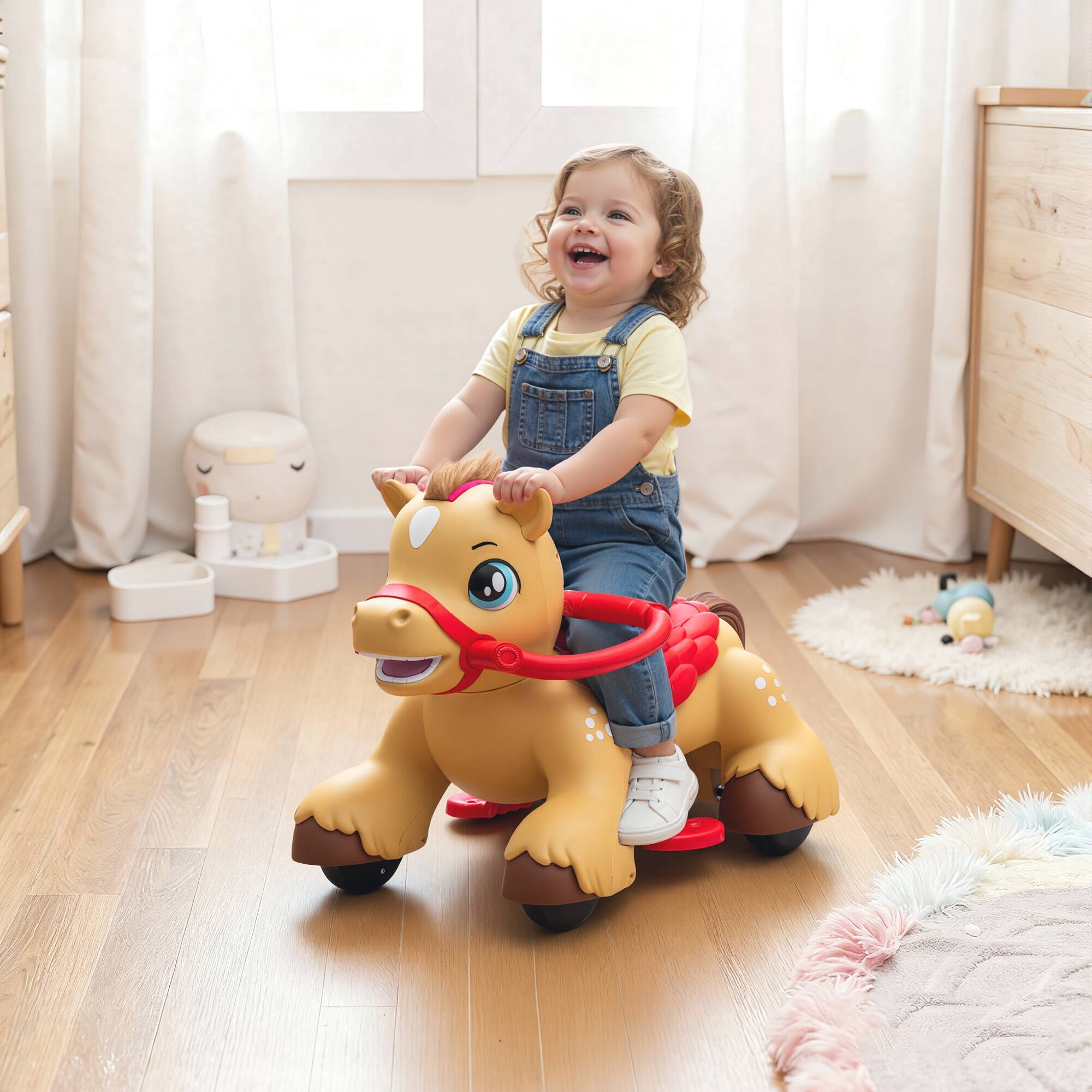 Alt View 1. Qaba - On Horse Toy, 12V Battery Powered Ride on Toy with Carrot Toy, Comb and Sound - Brown.