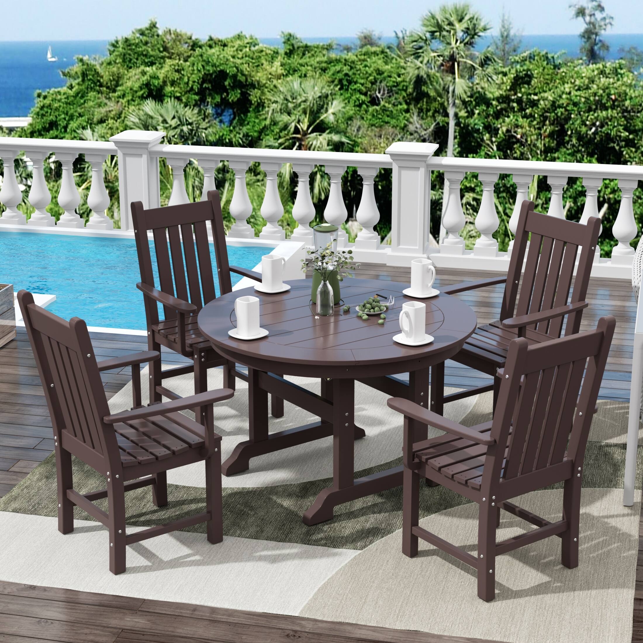 Angle. WestinTrends - WestinTrends Malibu 5 Piece Outdoor Patio Dining Set Outdoor Round Table and Armchair Set - Dark Brown.
