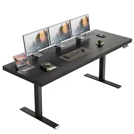 OffiGo - Electric Standing Desk with Power Outlet, Height Adjustable Sit Stand Computer Desk for Home Office - Black