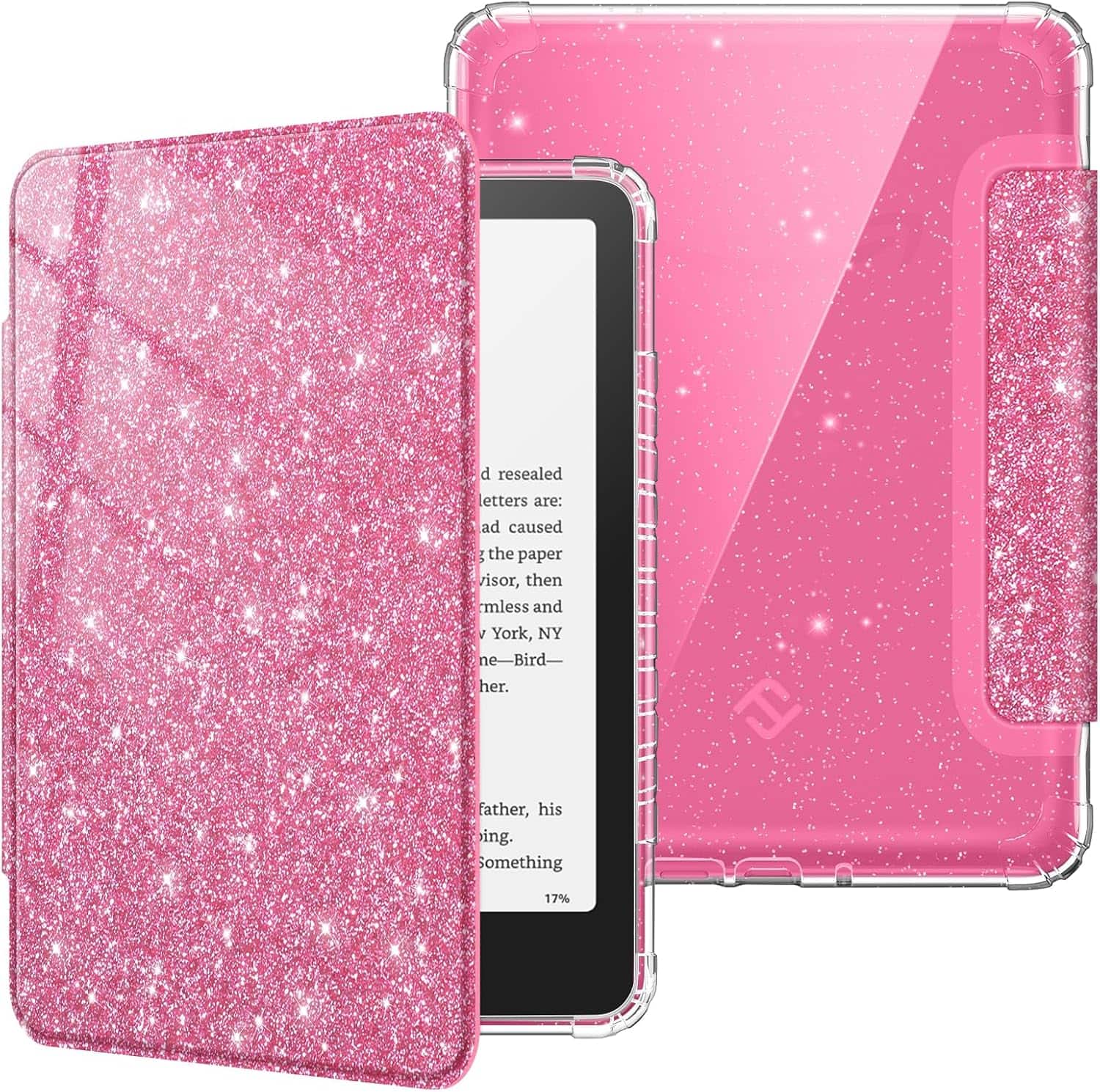 Fintie - Clear Case for 7" Kindle Paperwhite 12th Gen 2024 & Kindle Colorsoft Soft Lightweight TPU Cover Transparent Back Shell - Raspberry Glitter