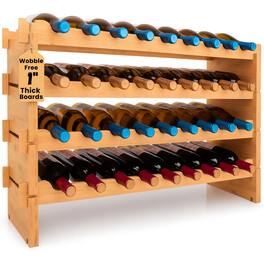 NutriChef - 36 Bottle Wine Rack, Bamboo, 4-Tier Modular Shelf, Wobble-Free, Easy No-Tool Assembly (SLWMDSF200)