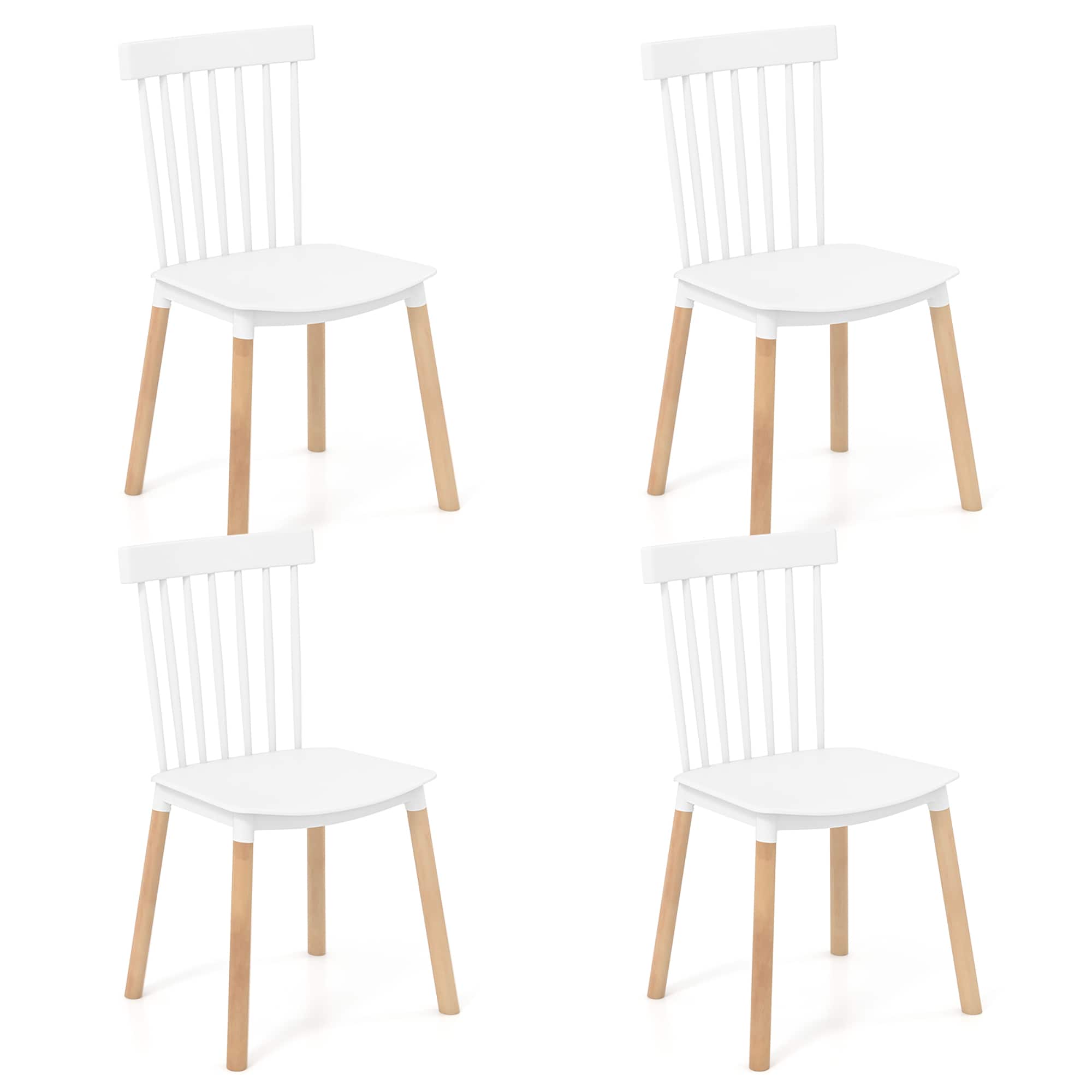 Gymax - Set of 4 Windsor Dining Chairs Dining Chairs w/ Spindle Backs & Curved Seats - White