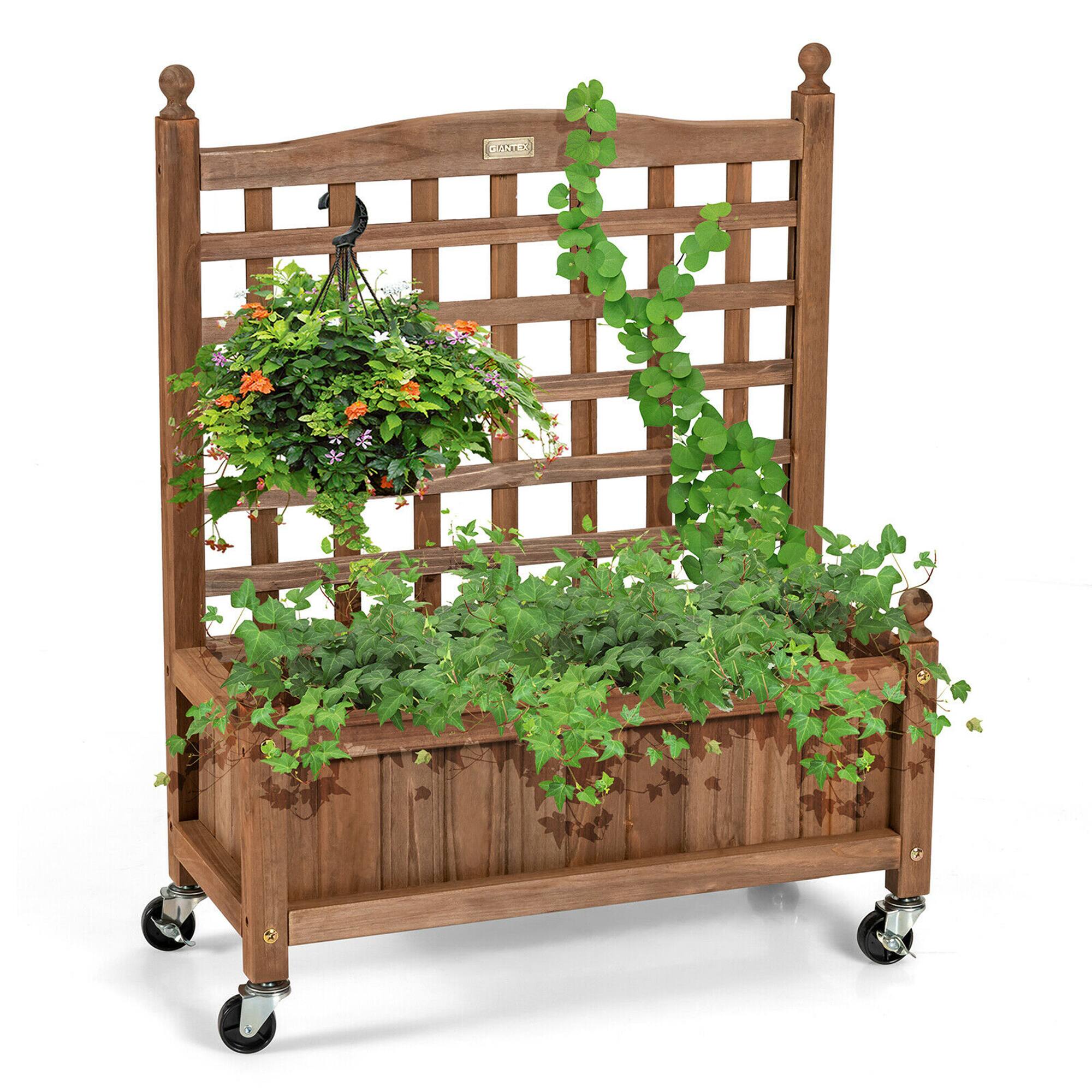 Alt View 8. Gymax - Gymax 2PC 32in Wood Planter Box w/Trellis Mobile Raised Bed for Climbing Plant - Natural.
