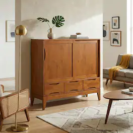 Simpli Home - Harper 48 inch Wide Solid Hardwood Mid-Century Modern Medium Storage Cabinet - Teak Brown