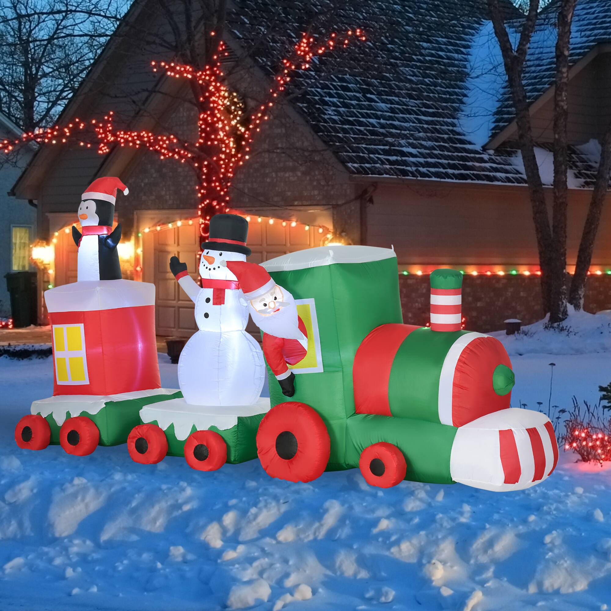 Alt View 1. Homcom - 11ft Christmas Inflatable Holiday Train with Santa/Snowman/Penguin, LED Yard Decor - Multi-colored.