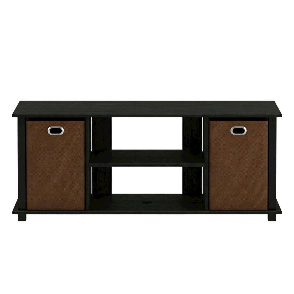 Back. FurniFact - Engineered Wood Entertainment Center with Storage Bins in Americano - Americano/Black/Medium Brown.