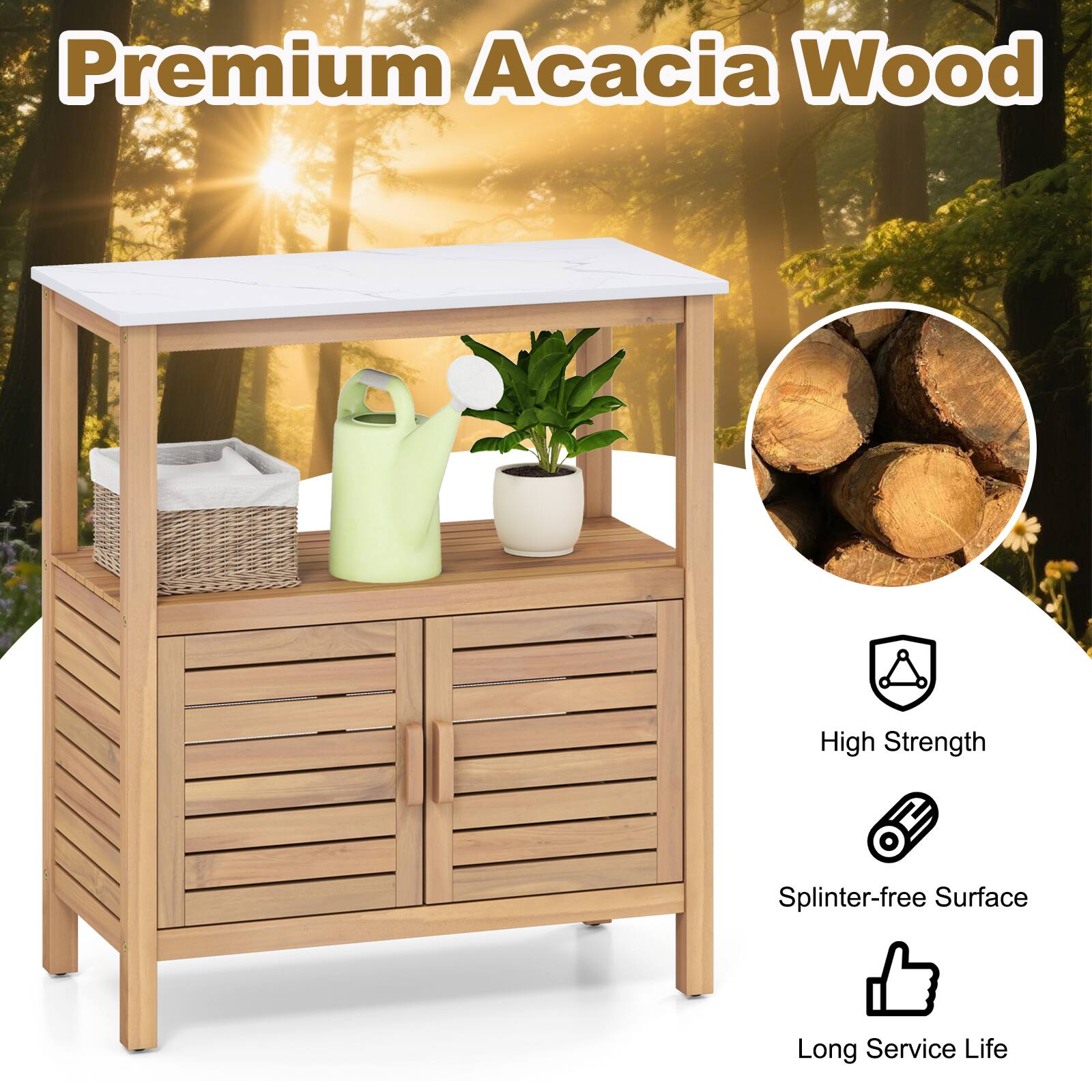 Premium Acacia Wood

- High Strength
- Splinter-free Surface
- Long Service Life
