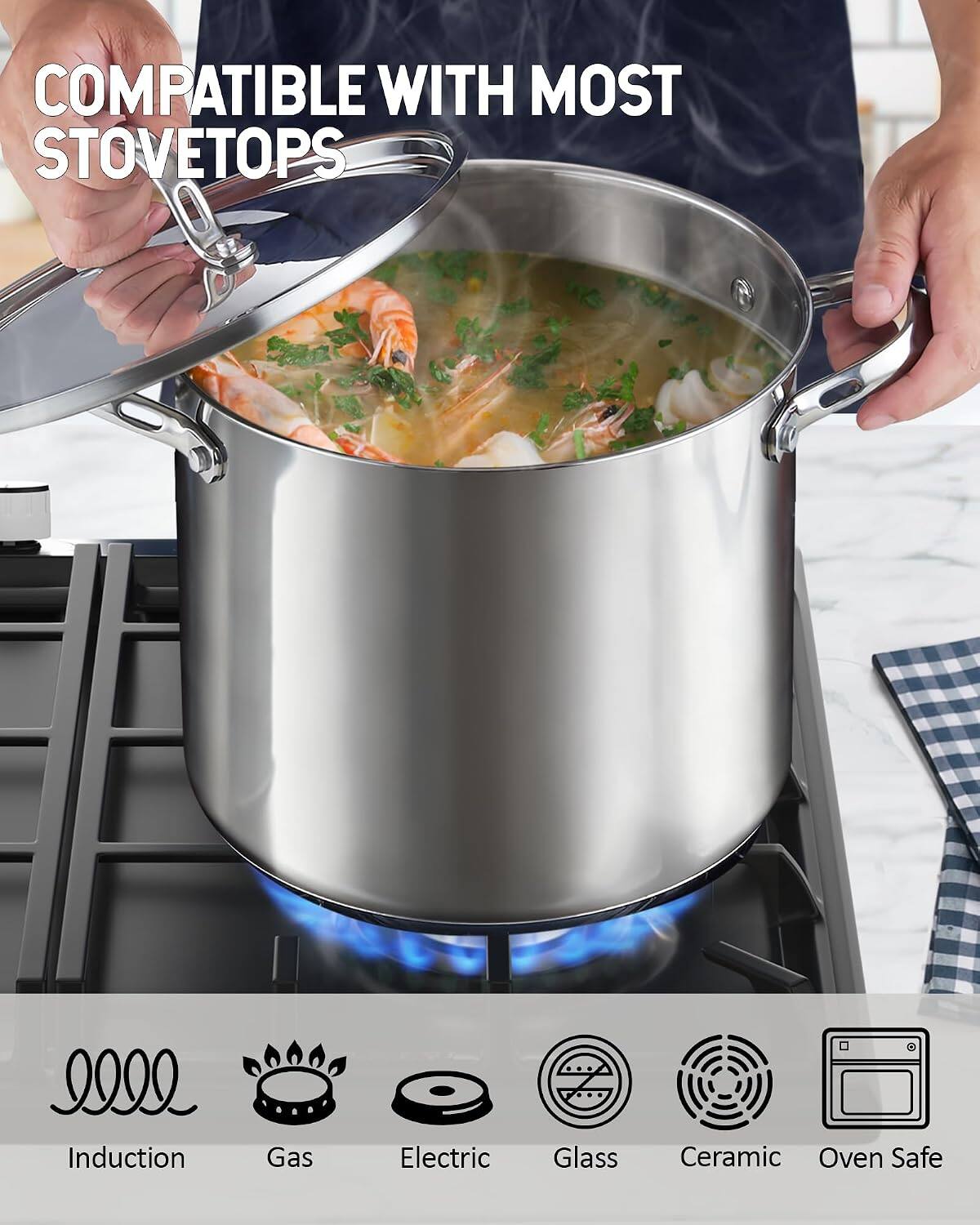 COMPATIBLE WITH MOST STOVETOPS

Induction
Gas
Electric
Glass
Ceramic
Oven Safe