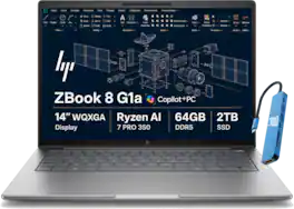 HP - Upgraded - ZBook 8 G1a 14" 2.5K 120Hz Mobile Workstation - Copilot+ PC - AMD Ryzen AI 7 PRO 350 - 64GB Memory - 2TB SSD - Win 11Pro - Sliver Gray