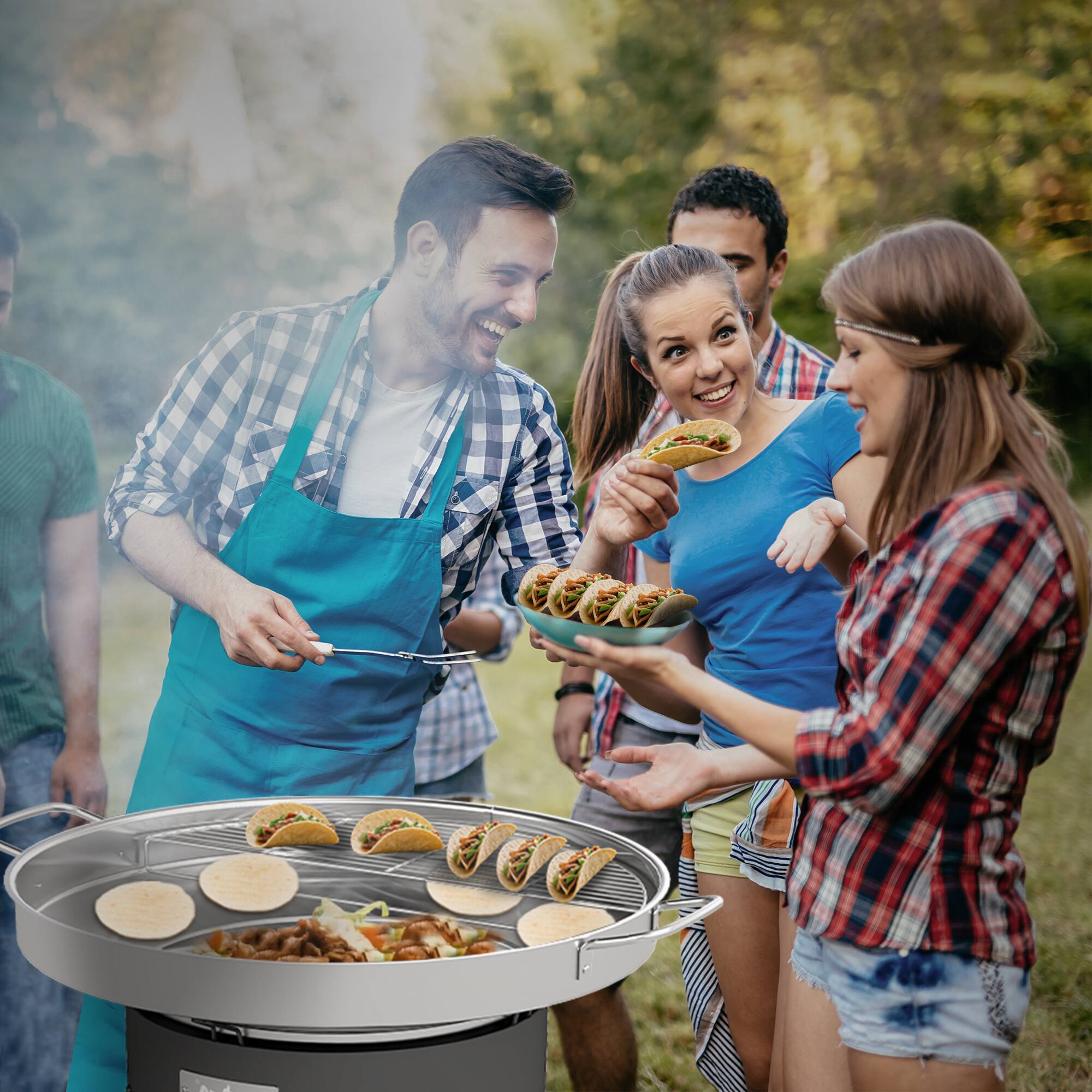 Alt View 4. FEASTO - Stainless Steel Concave Comal Set, Discada with High-Power Burner & Adjustable Stand, Outdoor Cook - Stainless Steel.