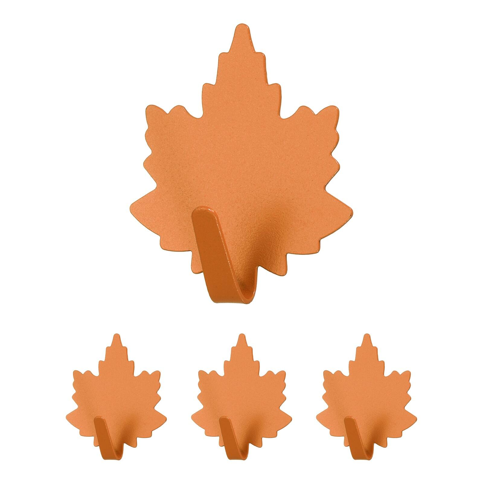 Front. Unique Bargains - 4pcs Leaf Shaped Wall Hooks, Metal Adhesive Towel Hook, Heavy Duty Sticky for Bathroom Kitchen Office Keys Coats - Orange.