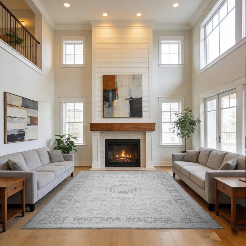 Left. RYHNUYNE - 8x10 Area Rugs Living Room Rug Washable Vintage Boho Rug No Slip Stain Resistant Soft Carpet Indoor Floor Floral Carpets - Painting.