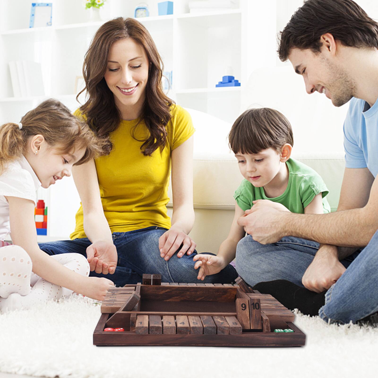 Alt View 2. GSE Games & Sports Expert - 4-Player 10 Numbers Wooden Shut The Box Dice Board Game with 8 Dice. 4-Way Shut The Box Set.