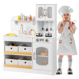 Gymax - Kids Kitchen Playset Toy Play Kitchen w/ 4 Fabric Drawers Stoves Oven & Faucet - White