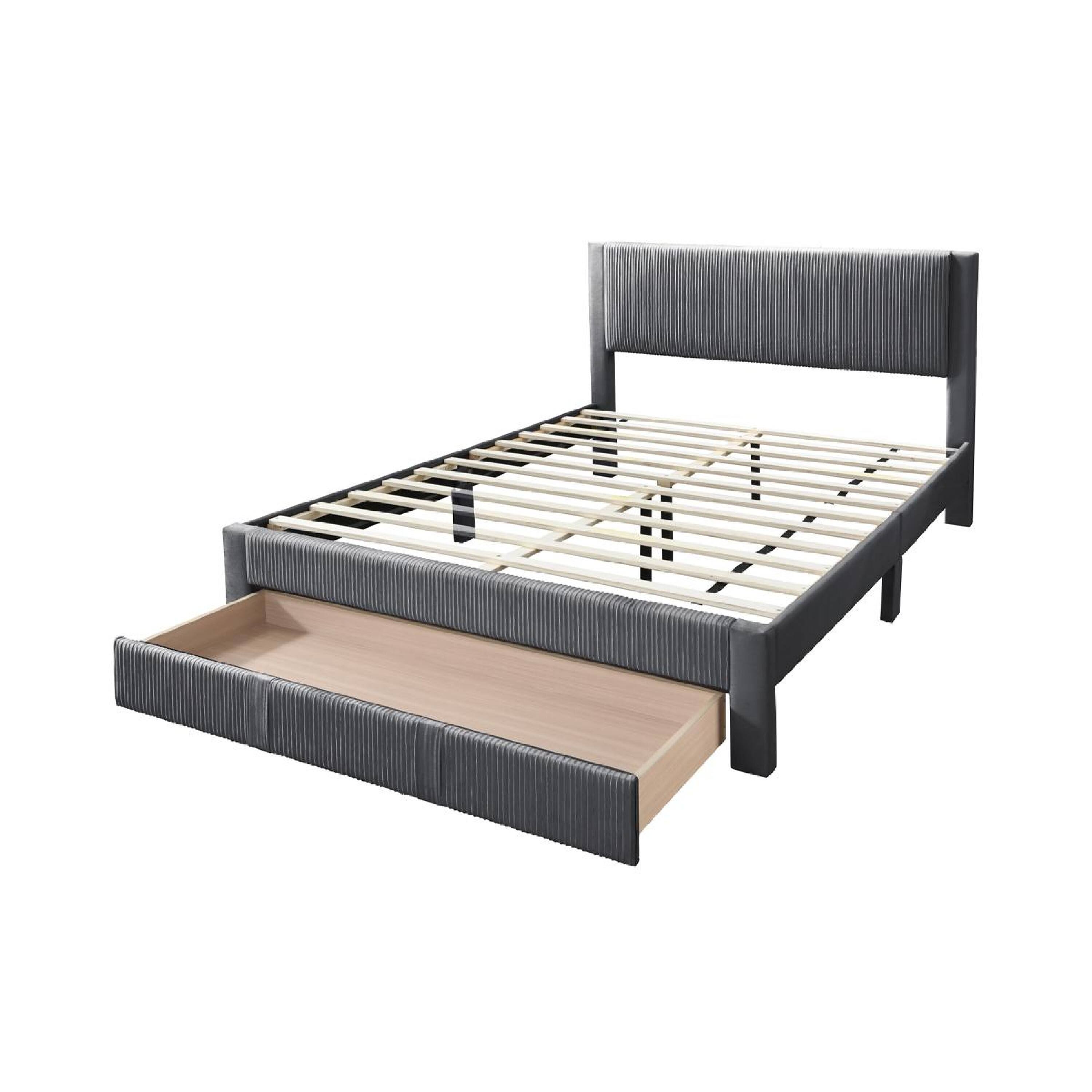 Alt View 1. Manhattan Lane - Peo Queen Size Bed w Storage Drawer, Charcoal Gray Corduroy Upholstery - Charcoal Gray.
