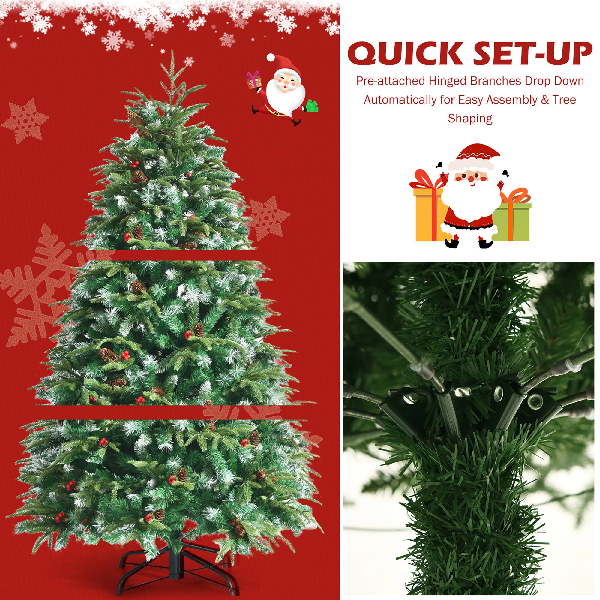 Quick Set-Up Pre-attached Hinged Branches Drop Down Automatically for Easy Assembly & Tree Shaping