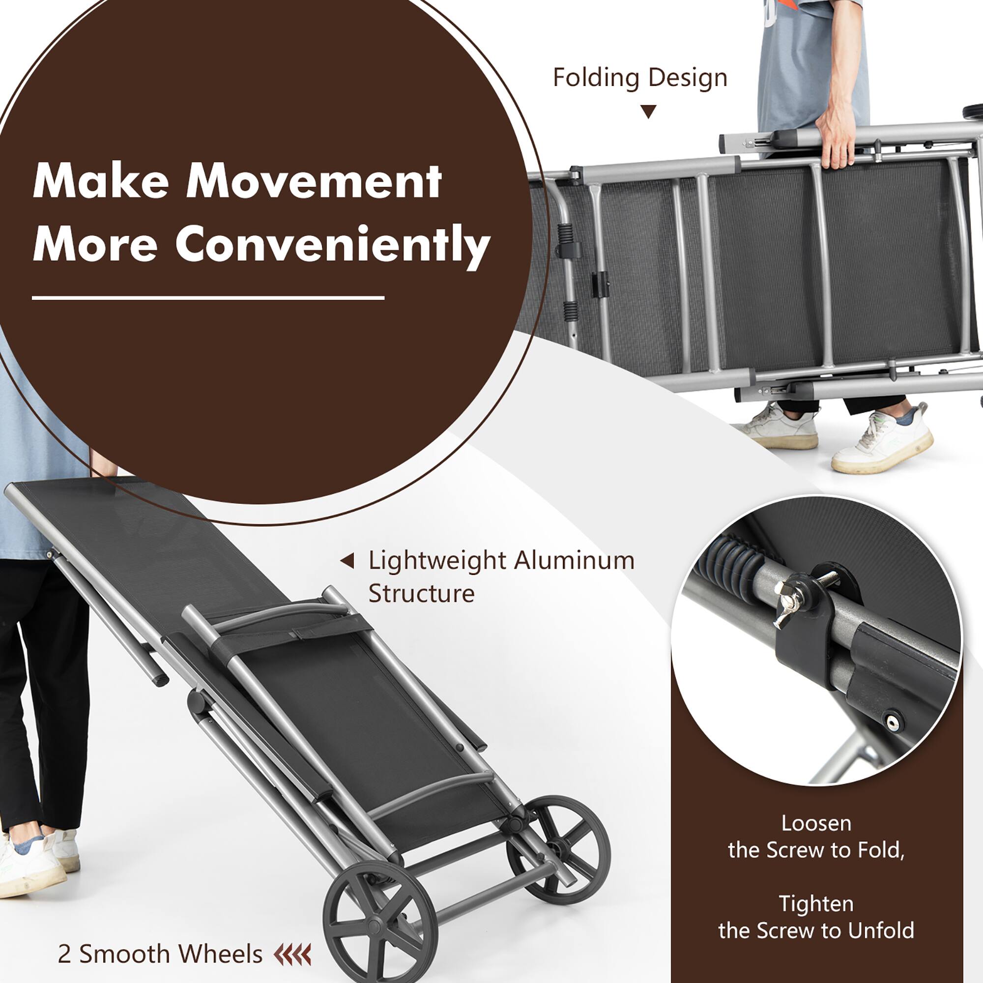 Make Movement More Conveniently, Folding Design, Lightweight Aluminum Structure, Loosen the Screw to Fold, Tighten the Screw to Unfold, 2 Smooth Wheels <<