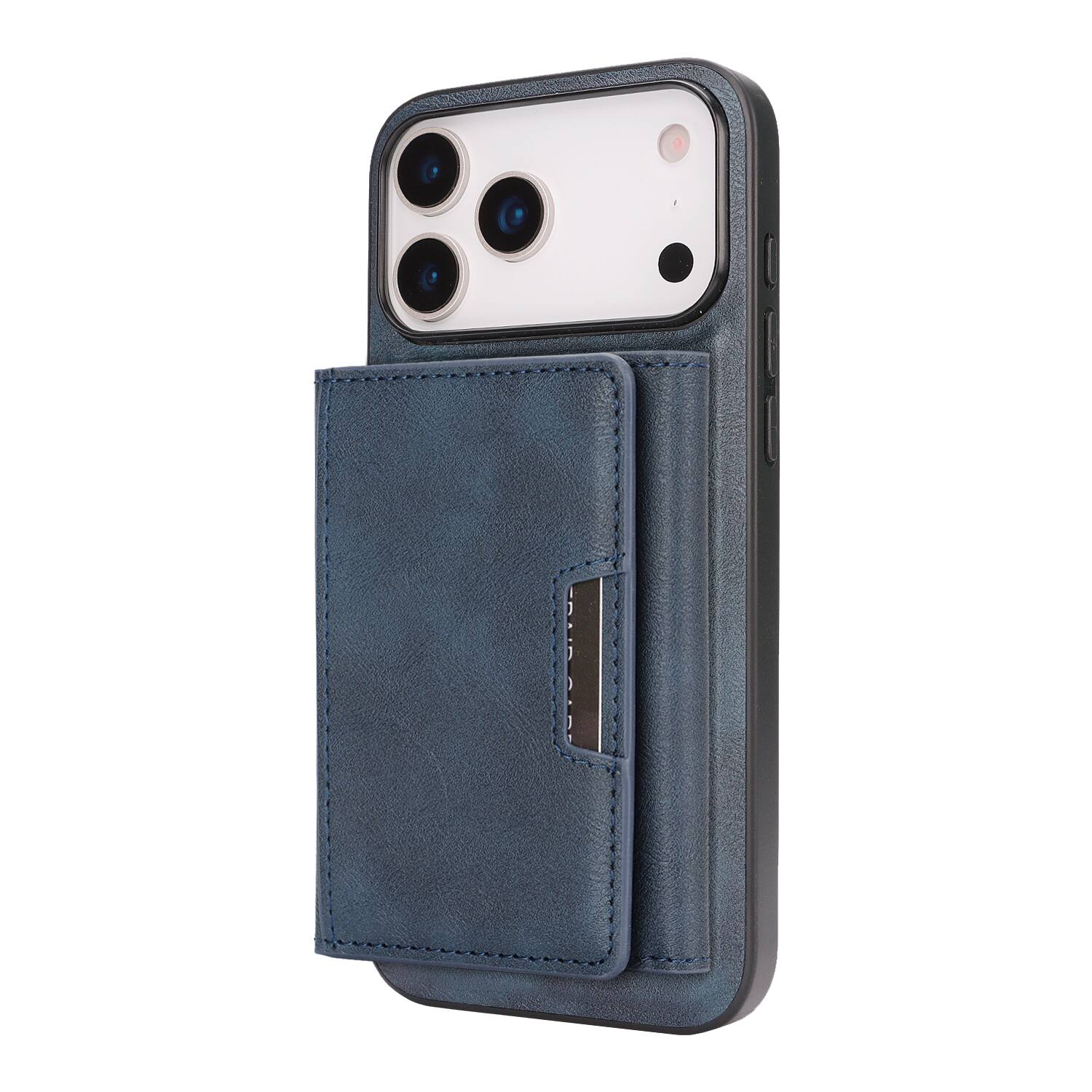 Angle. Dteck - 2-in-1 Magnetic Wallet Case for Apple iPhone 17 Pro Max, Shockproof PU Leather Cover with Detachable 7-Card Holder - Blue.