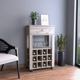 TinyHomie - Memphis Bar Cart Twelve Built-in Wine Rack Four Legs One Open Shelf -Light Gray
