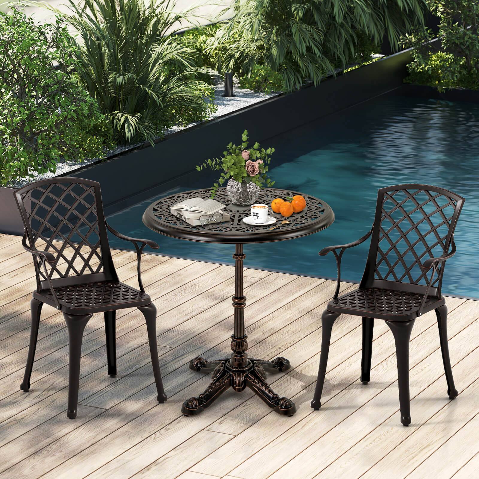 Alt View 3. Costway - Costway 27" Round Cast Aluminum Patio Bistro Table with Hollow Top Cross Base for Backyard - Copper.