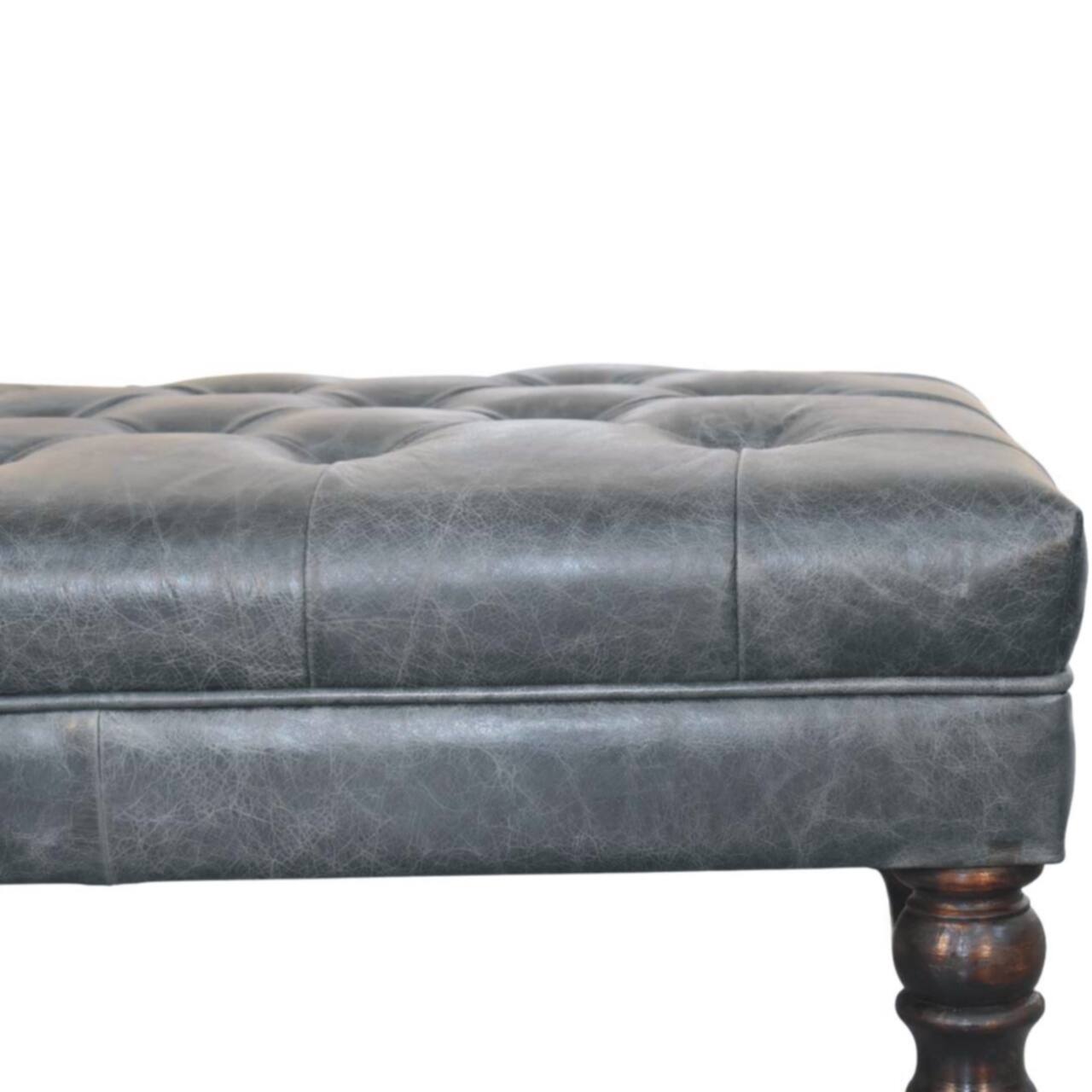 Alt View 1. Artisan Furniture - Artisan Furniture Solid Wood Buffalo Teal Leather Ottoman with Castor Legs, Upholstered, Black Color - Black.