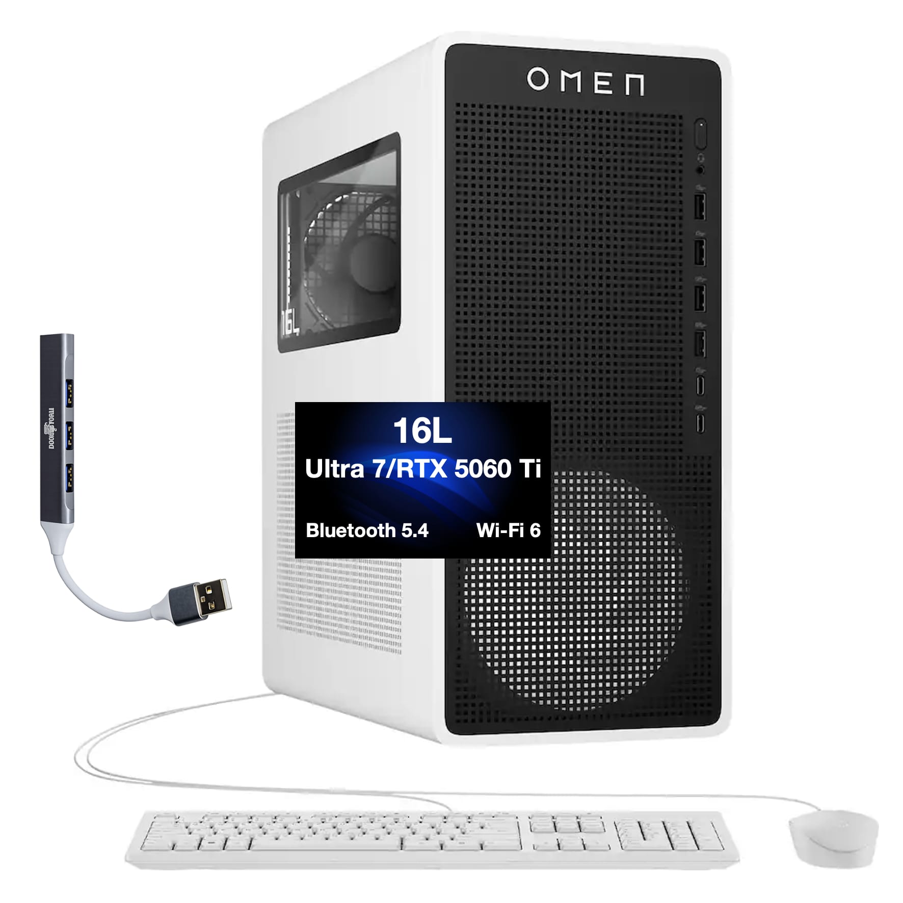 HP - Upgraded - OMEN 16L Desktop PC (Ultra 7 265F, 32GB, 1TB SSD, GeForce RTX 5060 Ti, WiFi 6, Bluetooth 5.4, Win 11 Pro) w/USB Hub - Panda Metal