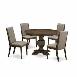 East West Furniture - 5 Piece Modern Dining Set Consists of a Modern Kitchen Table and 4 Dark Khaki Linen Fabric Mid - Multi-Color