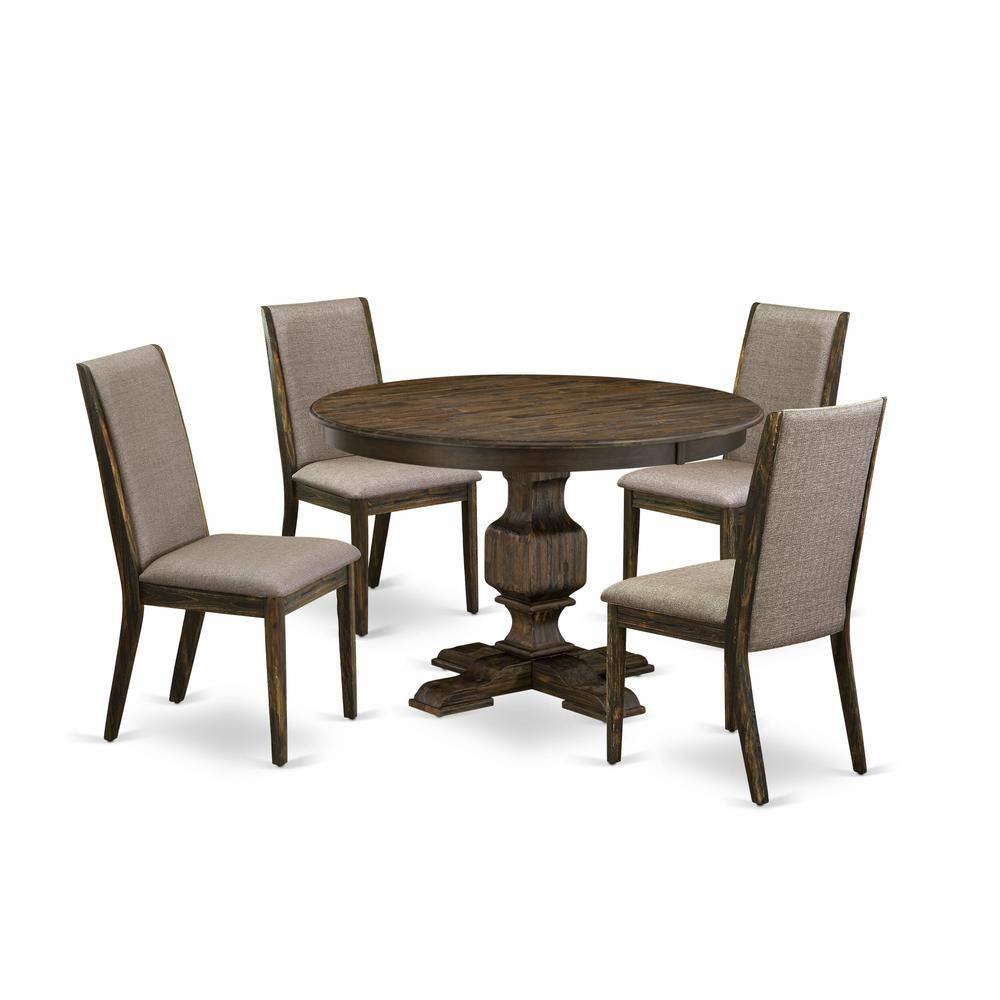 East West Furniture - 5 Piece Modern Dining Set Consists of a Modern Kitchen Table and 4 Dark Khaki Linen Fabric Mid - Multi-Color
