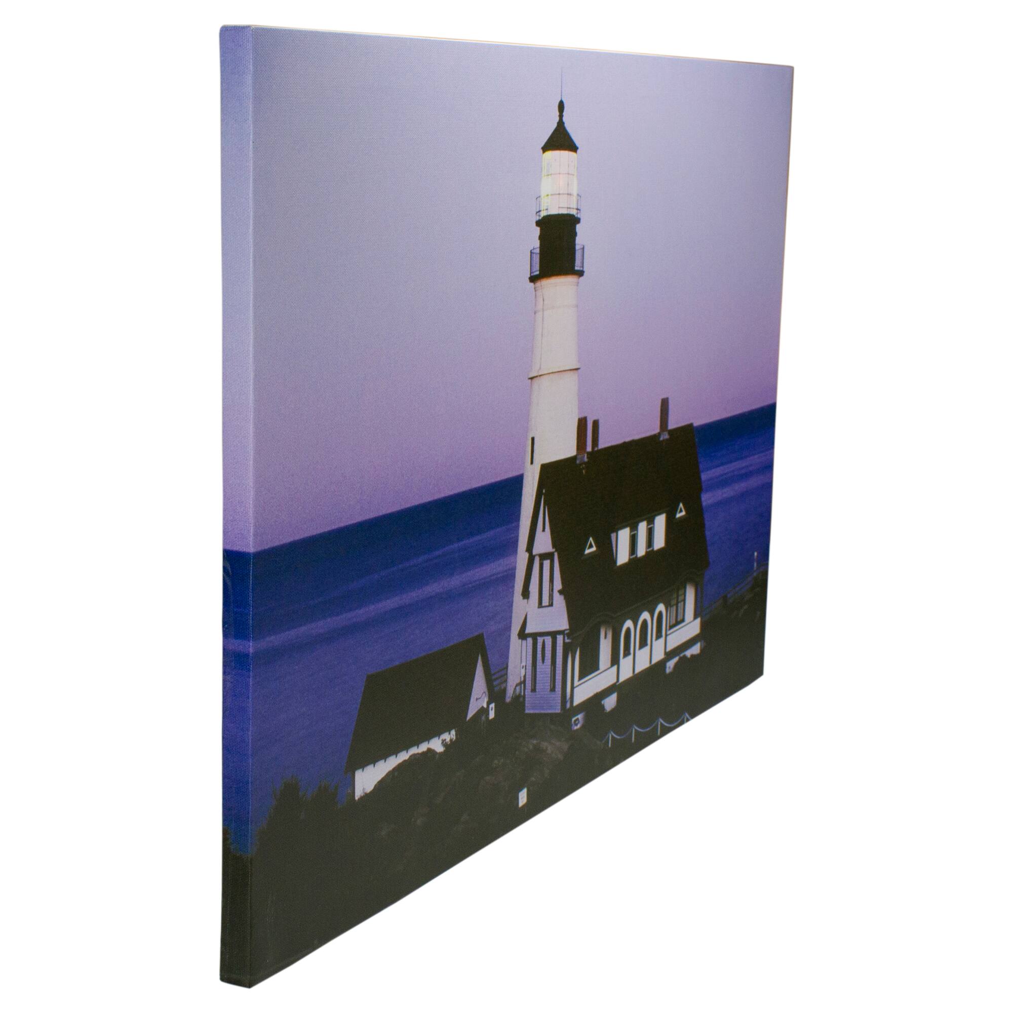 Alt View 3. Northlight - LED Lighted Dusk Lighthouse Seaside Scene Canvas Wall Art 15.75" x 23.75" - Blue.
