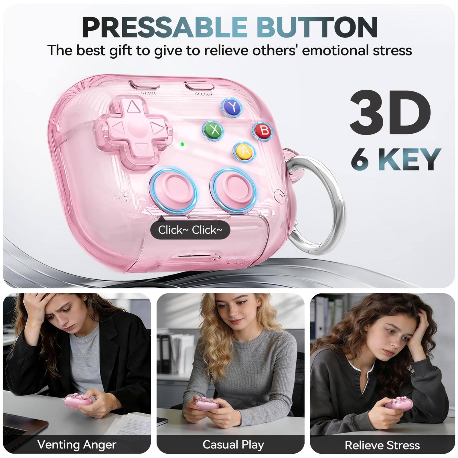 PRESSABLE BUTTON  
The best gift to give to relieve others' emotional stress  

AIMI MARCI X Y A B 3D 6 KEY  
Click Click  

Venting Anger  
Casual Play  
Relieve Stress