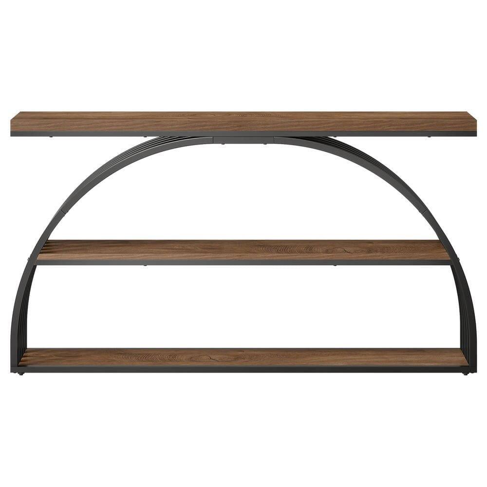 Alt View 1. Kadyn - 63-Inch Farmhouse Console Table with Arched Frame, 3-Tier Industrial Sofa Table, Rustic Brown & Black - Brown.