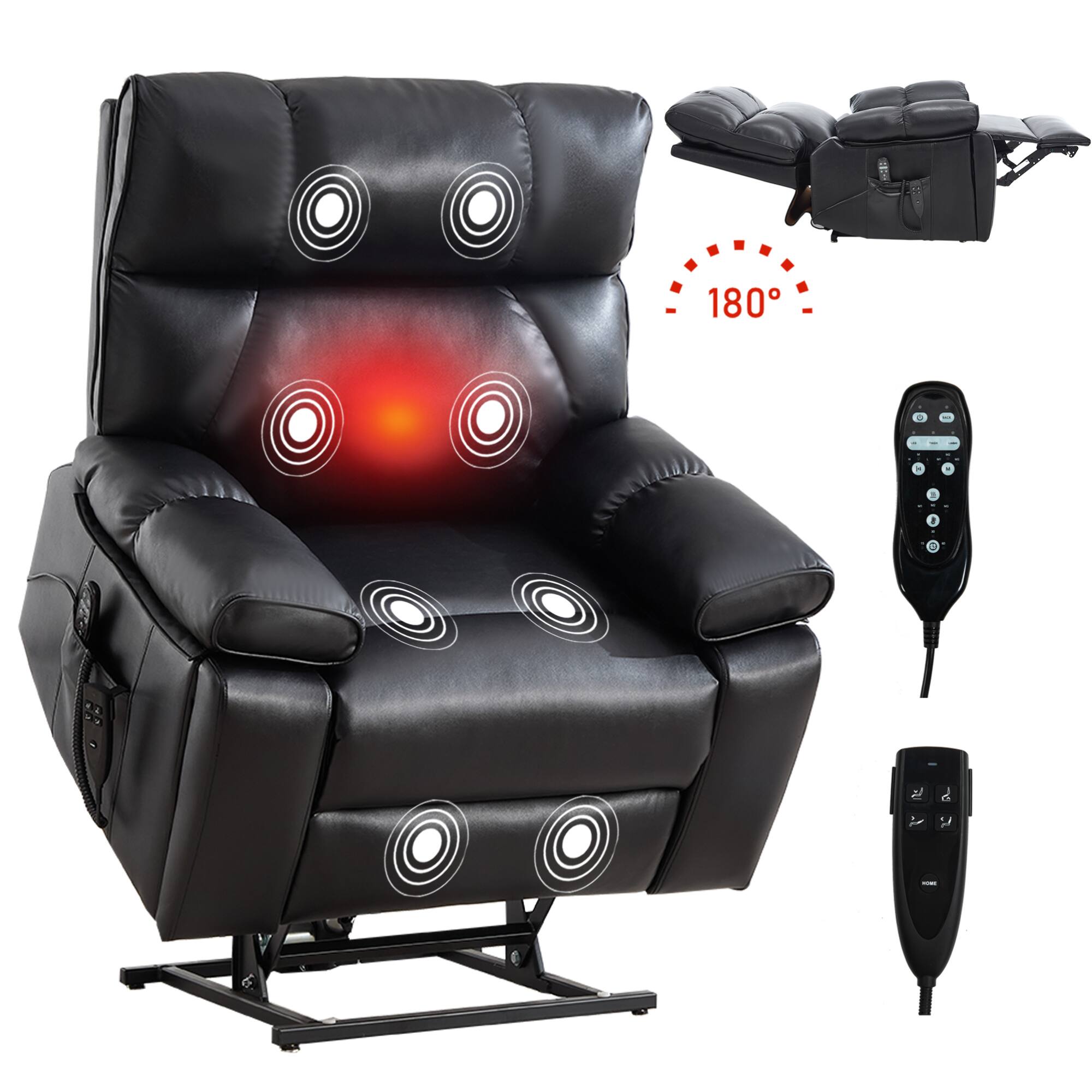Alt View 8. GOODSILO - Large Dual Motor Electric Power Lift Recliner with Massage and Lumbar Heat Functions for Ultimate Comfort - Black.
