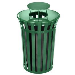 Alpine Industries - 38 Gallon Outdoor Metal Recycling Bin Trash Can with Rain Bonnet Lid and Liner - Green