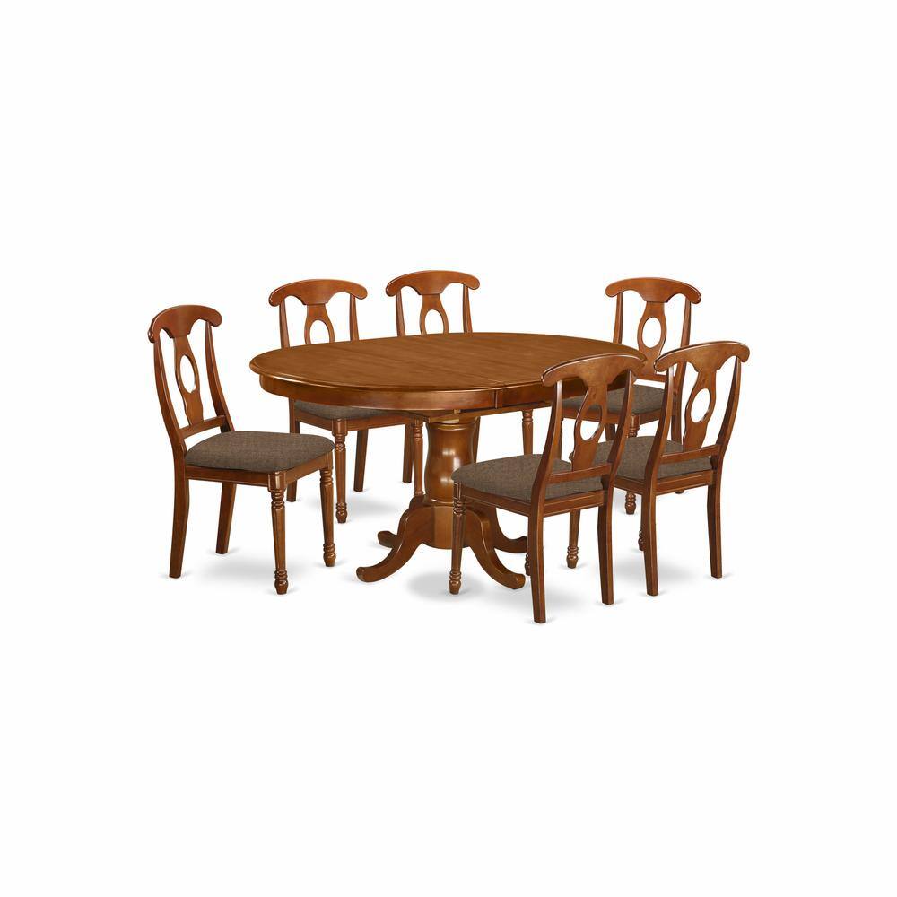 Back. East West Furniture - PONA7-SBR-C 7 Pc Dining room set-and Oval Dining Table with Leaf and 6 Dining Chairs - Saddle Brown.