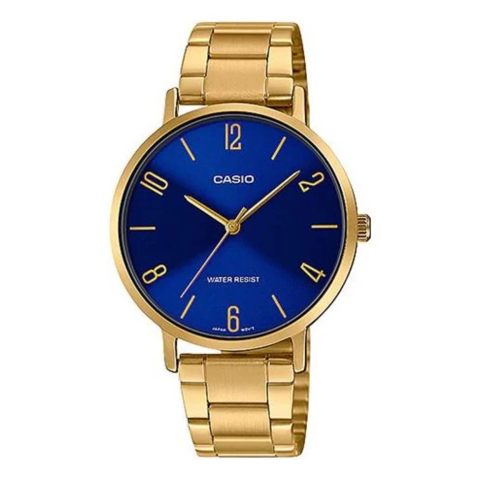 Casio - Women’s Stainless Steel Analog Watch with Blue Dial - LTP-VT01G-2BUDF - Gold