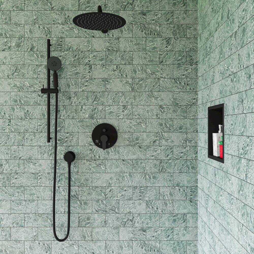 Angle. Alfi - Black Matte Shower Valve with Rounded Lever Handle and Diverter - Black.