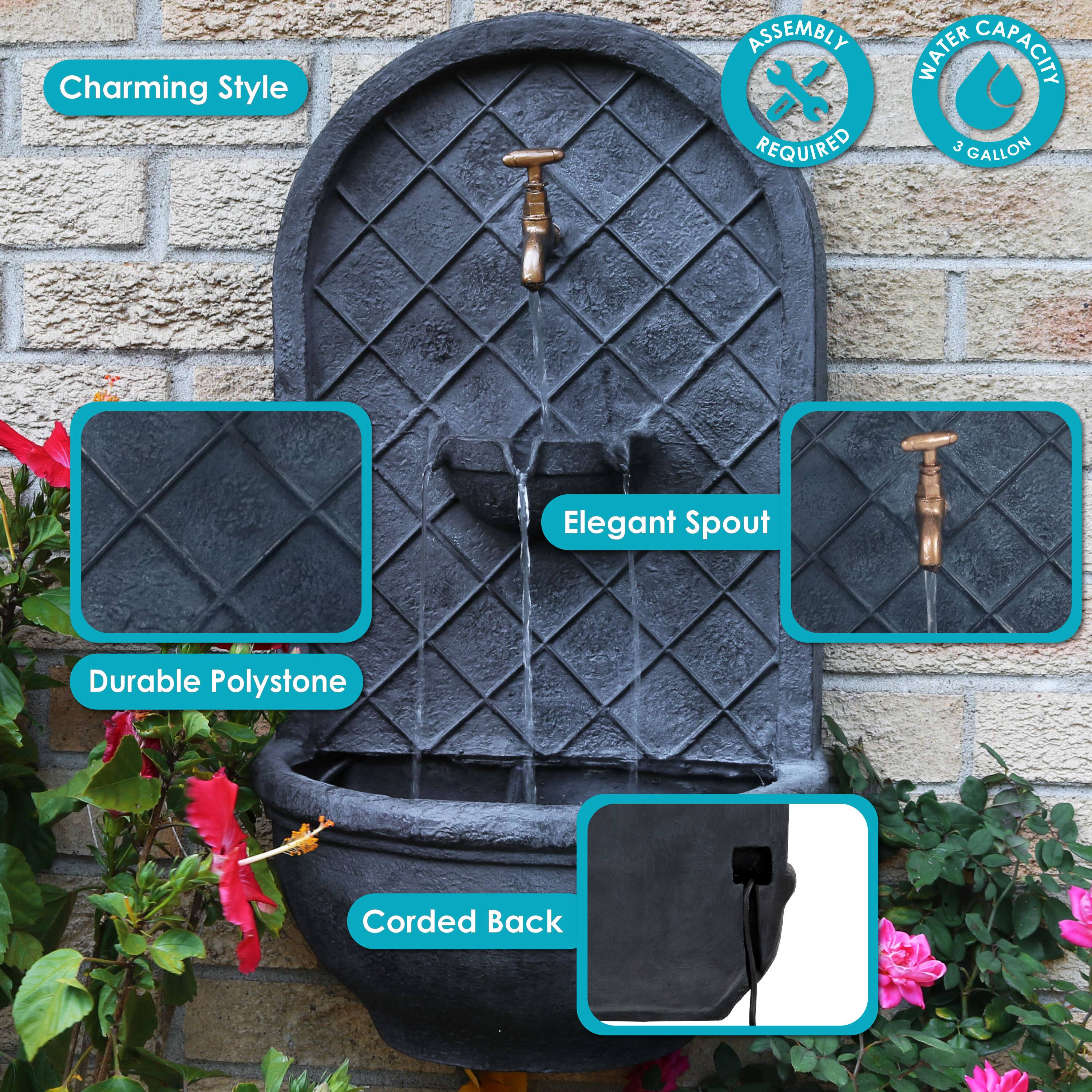 - Charming Style
- Assembly Required
- Water Capacity: 3 Gallon
- Elegant Spout
- Durable Polystone
- Corded Back