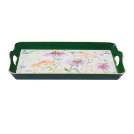 BreeBe - Wildflower Insect Print Tray with Handles 17"L - Green, Yellow, Pink