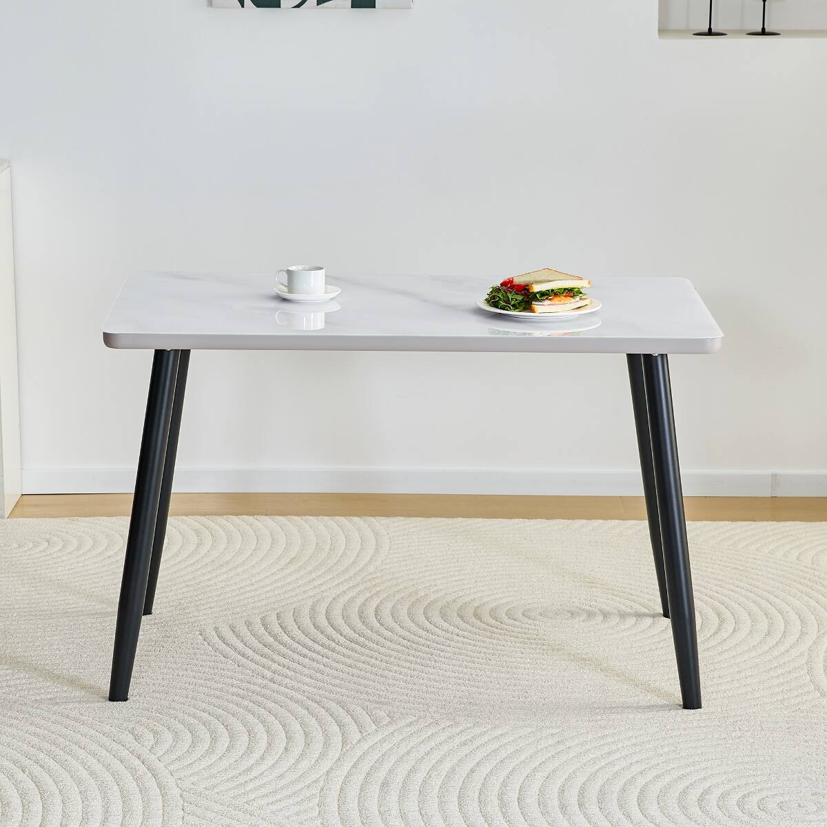 Loheer Rectangular Dining Table for 4 to 6 People, Tempered Glass Top ...