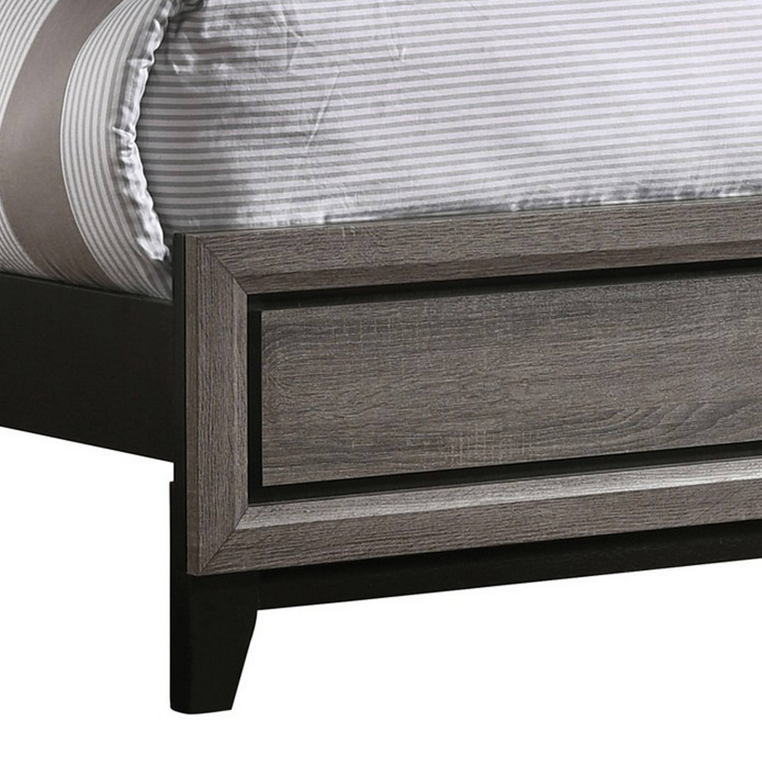 Alt View 3. Manhattan Lane - Mela Twin Size Panel Bed, Groove Design, Tapered Legs - Gray, Black.