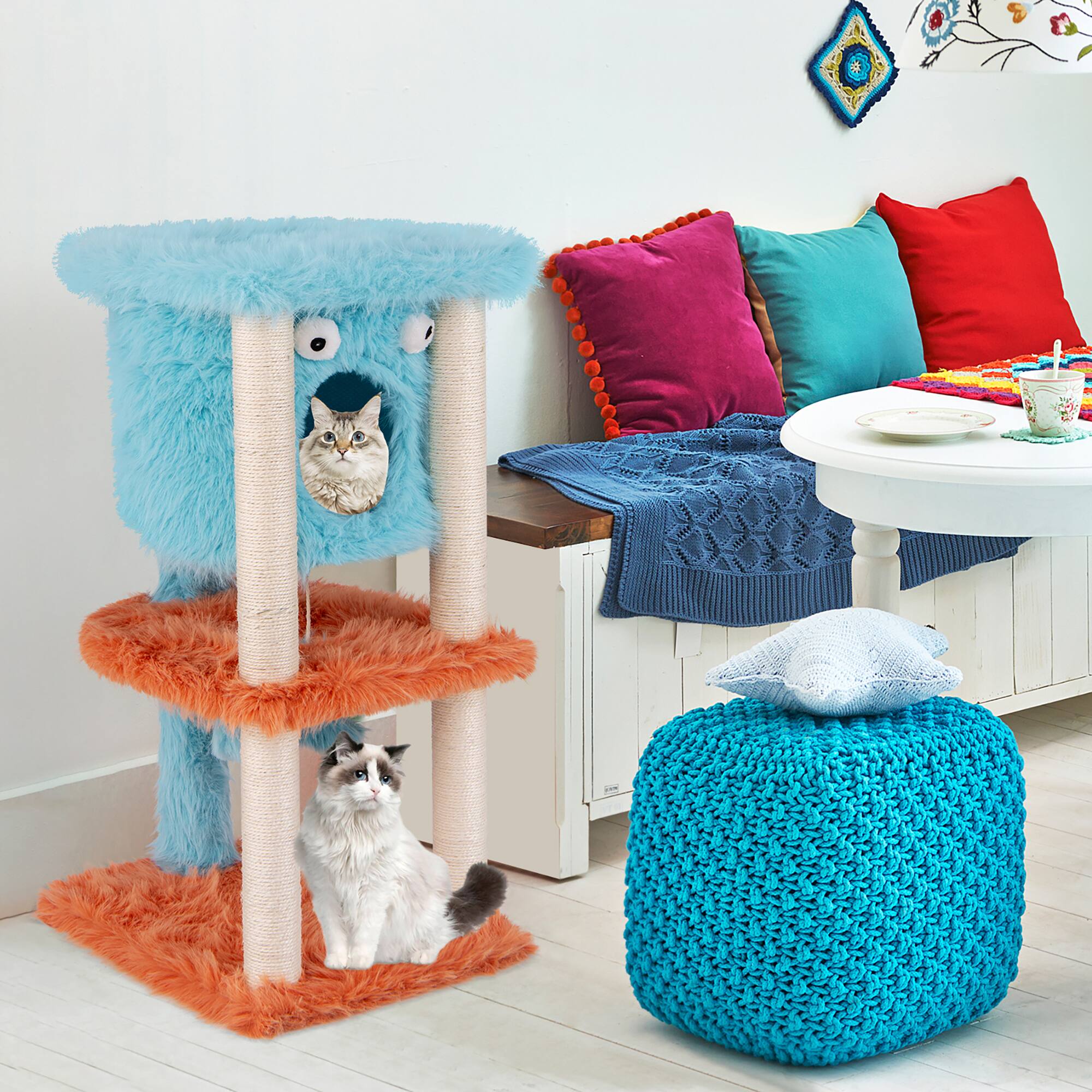 Alt View 3. Gymax - Gymax Monster-Themed Cat Tree w/ Private Condo Soft Long Plush Sisal Scratching Posts - GYM14663.