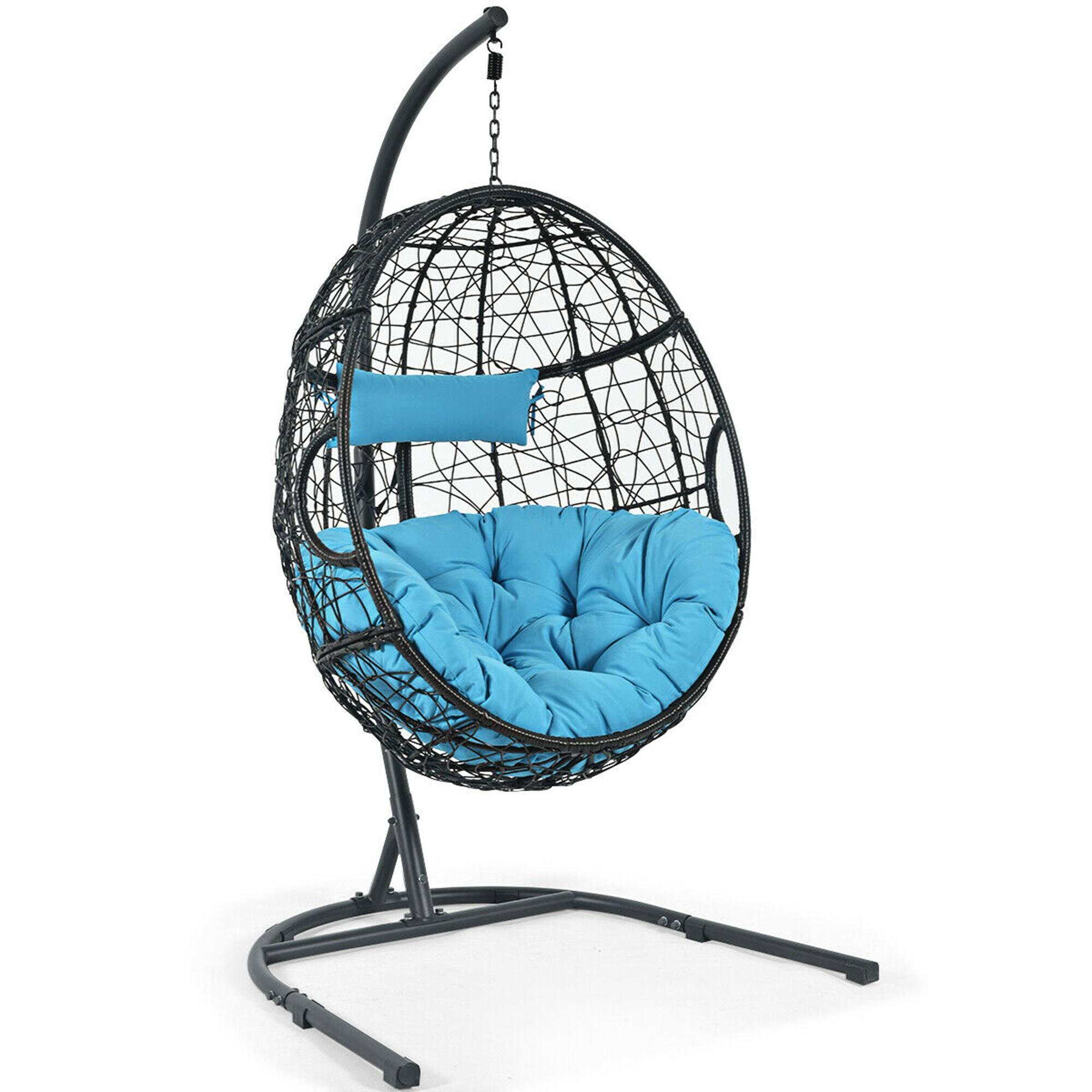 Alt View 9. Gymax - Gymax Hanging Hammock Chair Egg Swing Chair w/ Blue Cushion Pillow Stand - as pic.